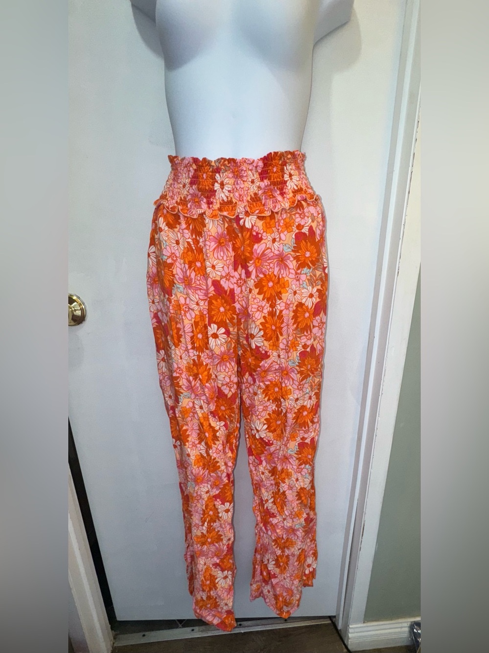 BeBop Orange & Pink Floral Wide-Leg Pull-On Pants